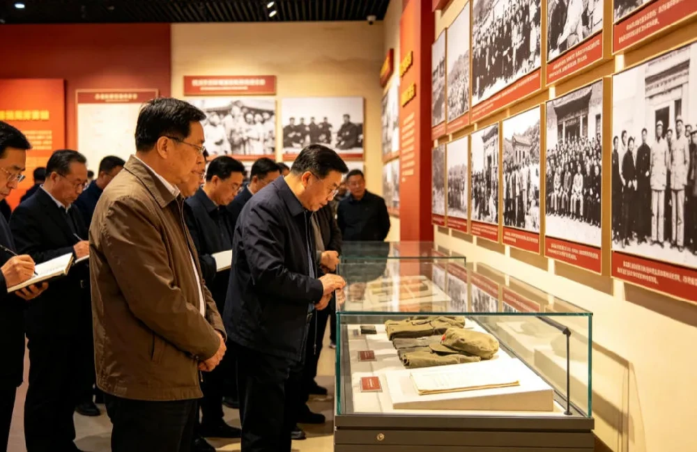 单位组织干部在西柏坡革命旧址开展现场教学，党史讲解员现场讲解红色历史