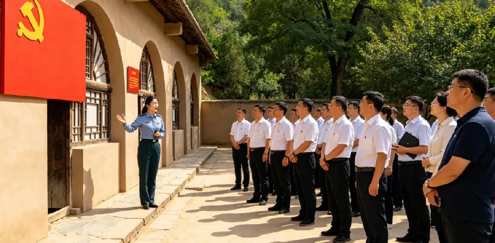 西柏坡干部培训学院组织学员现场学习，西柏坡干部培训基地开展西柏坡红色教育，实地感悟西柏坡群众路线红色历史