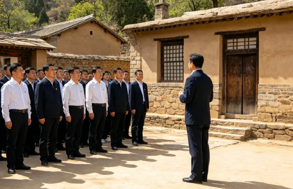 西柏坡干部培训学院组织学员实地研学，西柏坡干部培训基地开展西柏坡红色教育现场教学，学习西柏坡精神汲取奋进力量